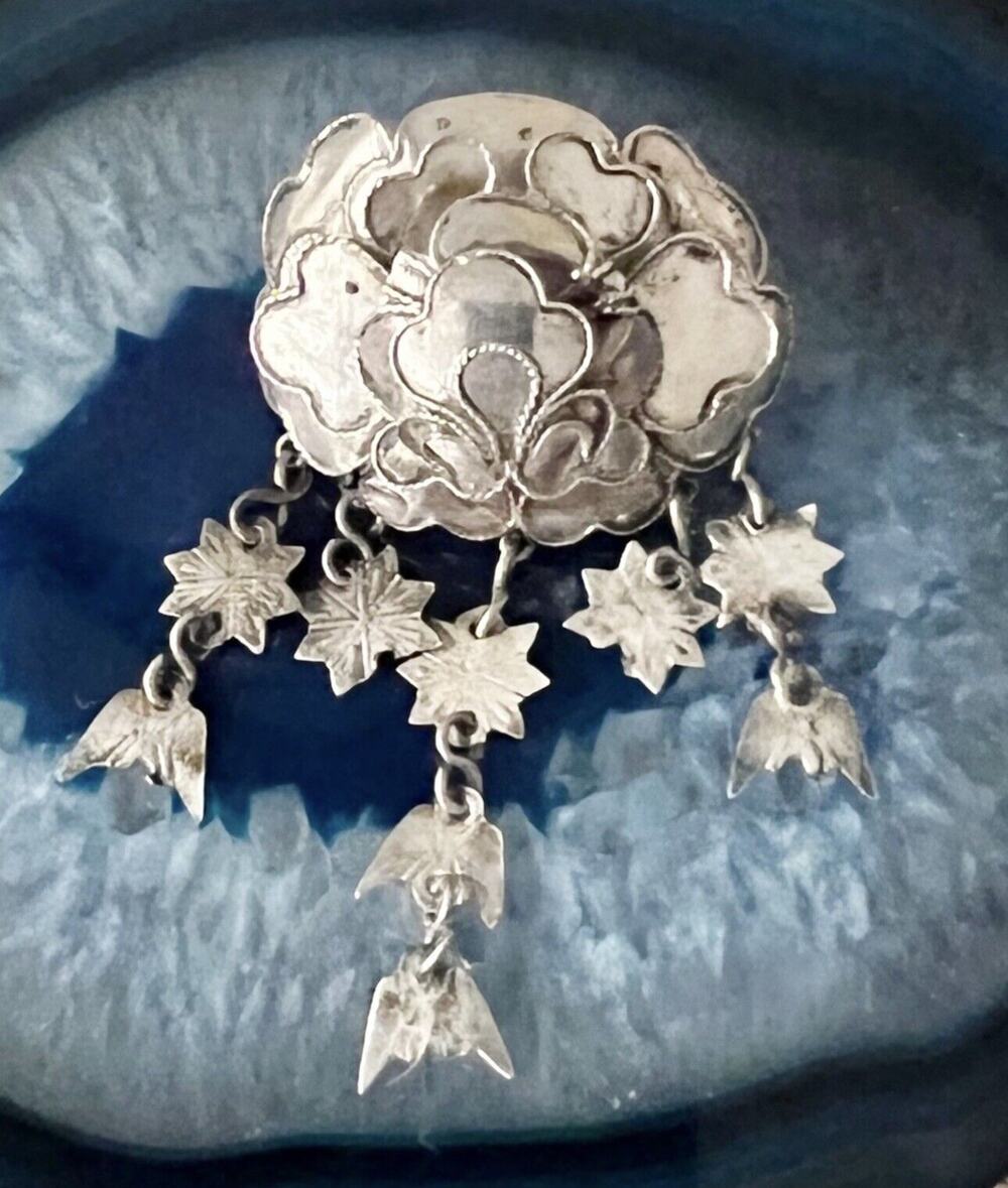 VTG Sterling Silver 925 Silver Artisan Brooch Dangling Charms